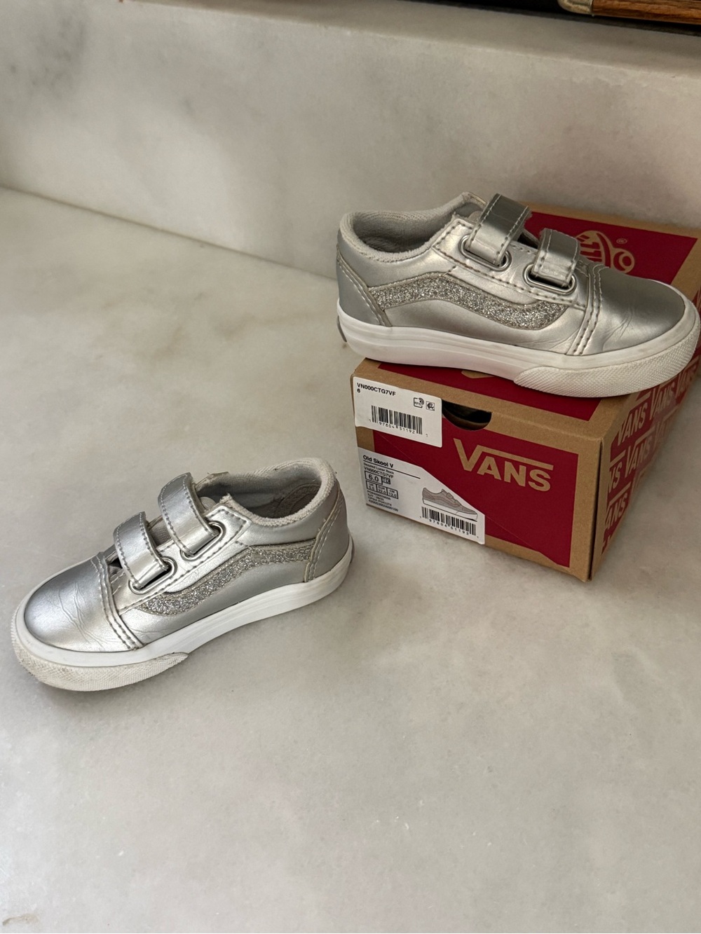 Vans Kids Metallic Silver Velcro Skate Sneakers